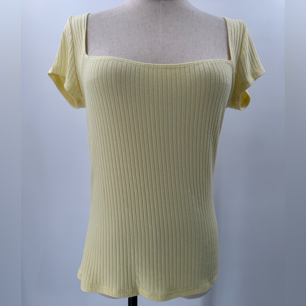 Reformation Ribbed Square-Neck Short Sleeve Top - Pale Yellow